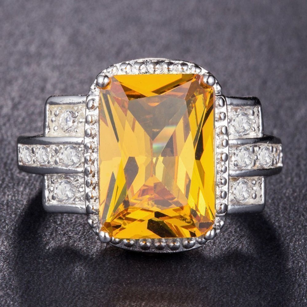 ✨925 Silver Plated Lovely Yellow Square CZ Wedding Ring, GPMB1469 - Picture 1 of 3